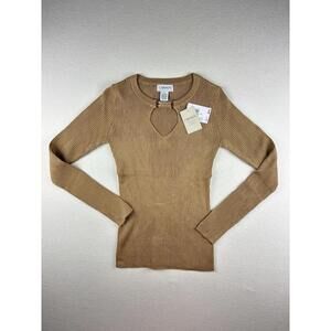 Carmen Marc Valvo Rib Knit Keyhole Top Womens